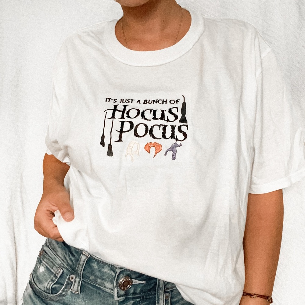 Custom Embroidered Hocus Pocus Halloween Tee Shirt - Picture 1 of 4